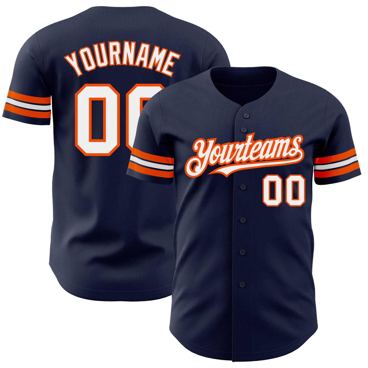 Custom Navy White-Orange Authentic Baseball Jersey - Main View