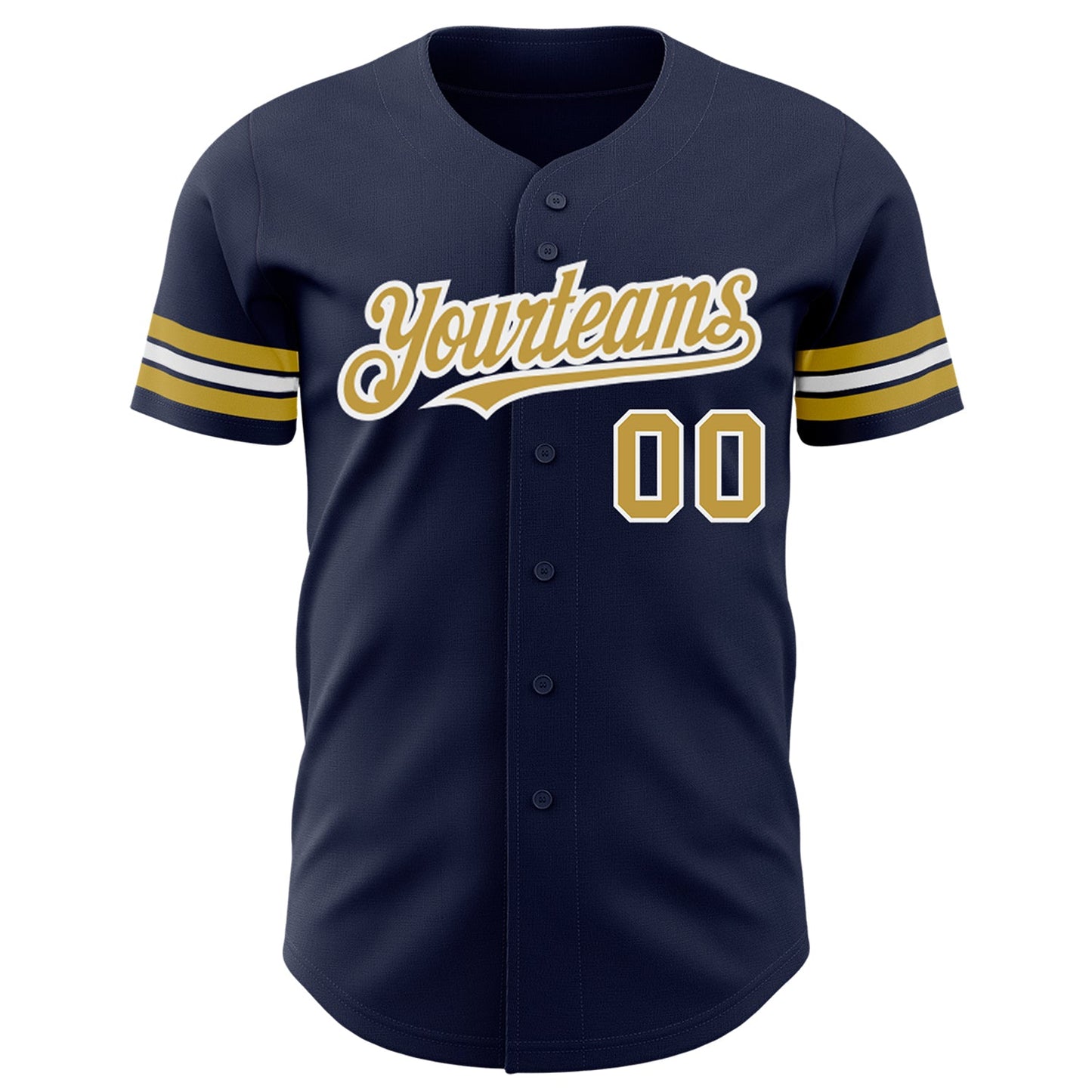 Custom Navy Old Gold-White Authentic Baseball Jersey view 2