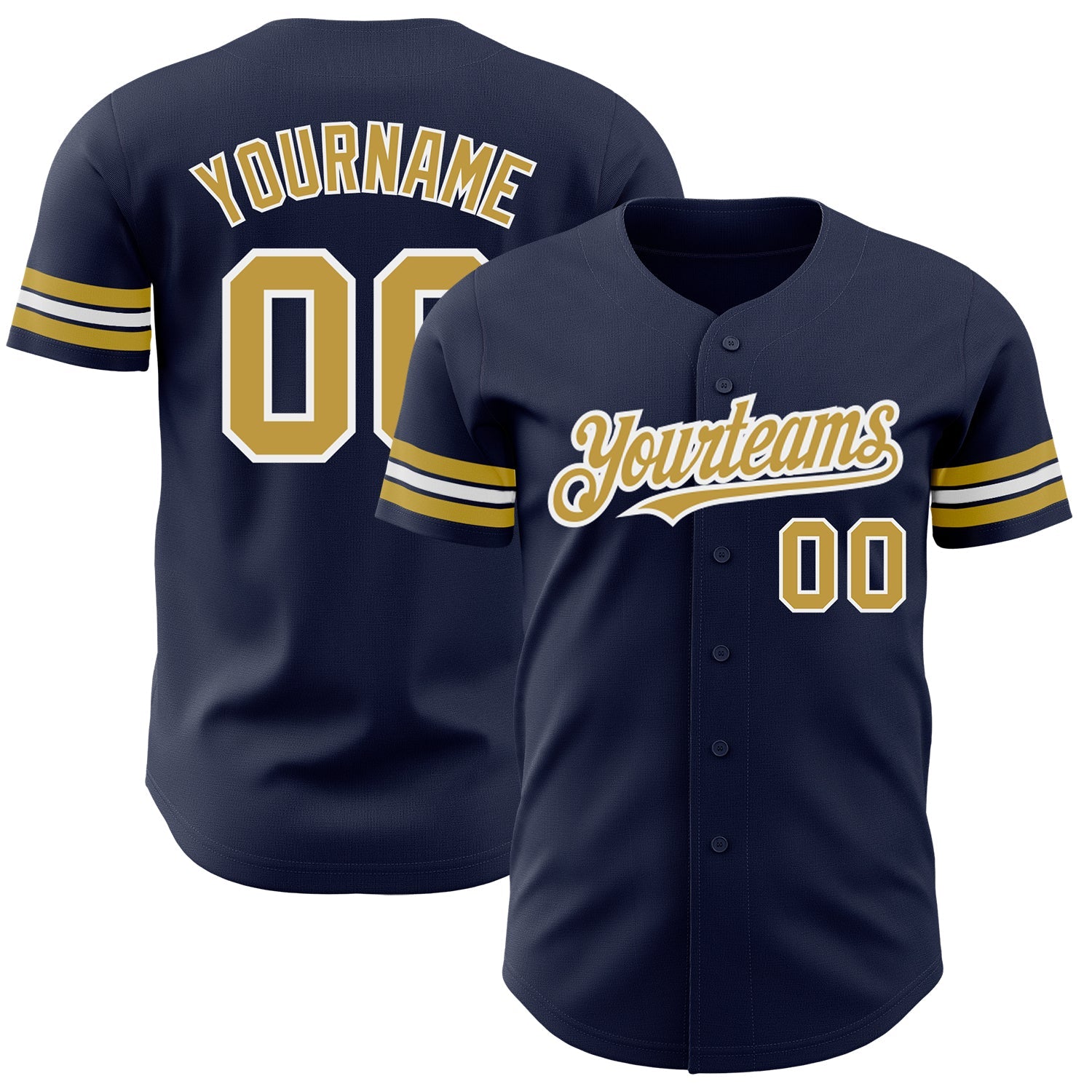 Custom Navy Old Gold-White Authentic Baseball Jersey - Main View