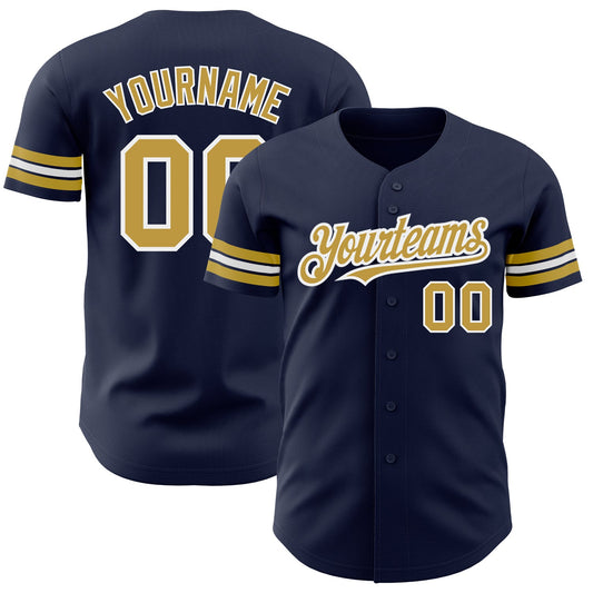 Custom Navy Old Gold-White Authentic Baseball Jersey - Main View