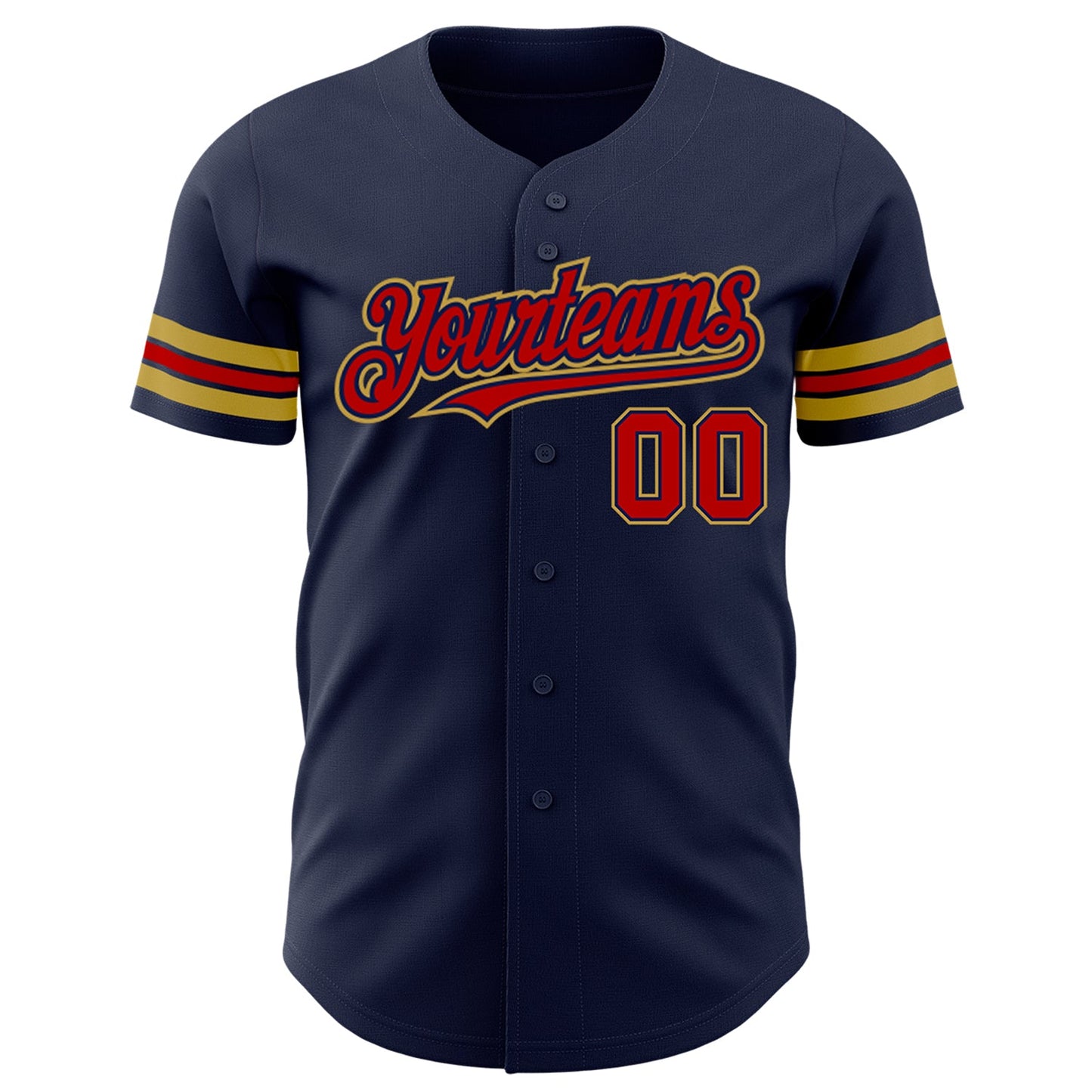 Custom Navy Red-Old Gold Authentic Baseball Jersey view 2