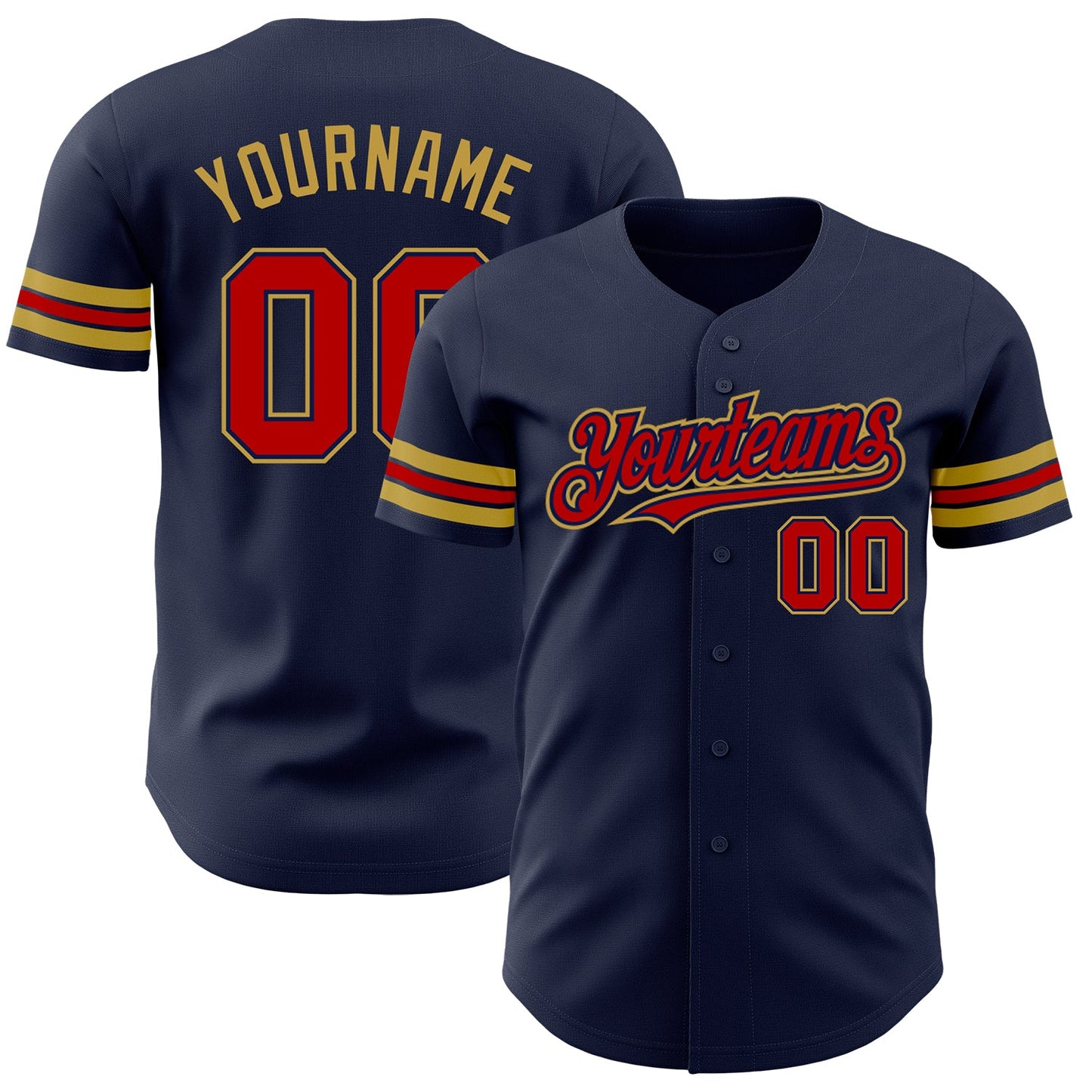 Custom Navy Red-Old Gold Authentic Baseball Jersey - Main View