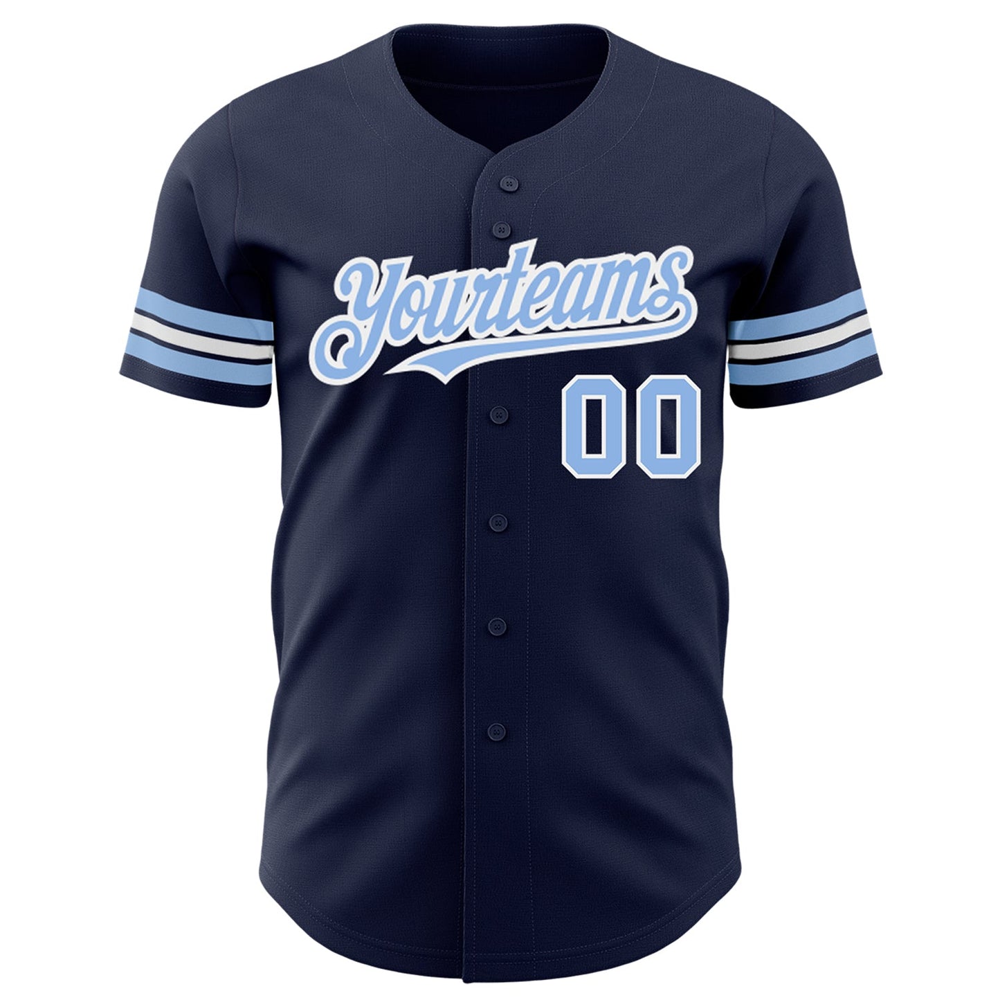 Custom Navy Light Blue-White Authentic Baseball Jersey view 2
