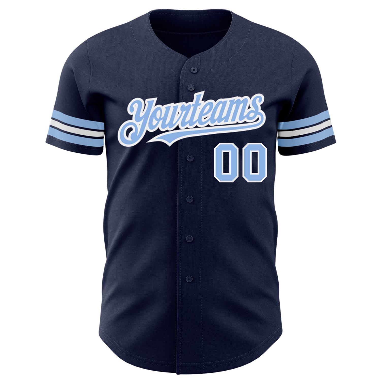 Custom Navy Light Blue-White Authentic Baseball Jersey view 2