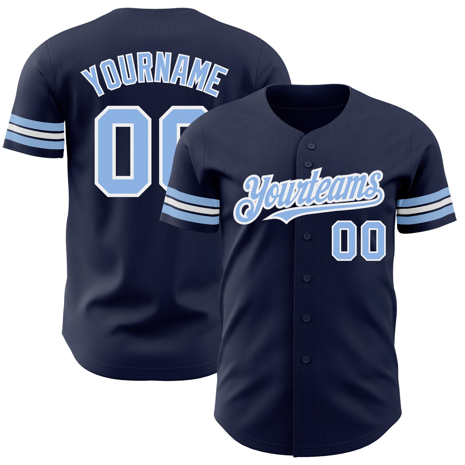 Custom Navy Light Blue-White Authentic Baseball Jersey - Main View