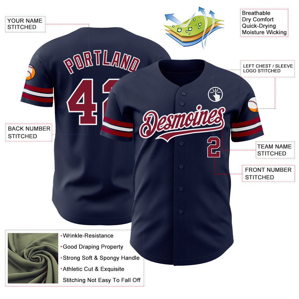 Custom Navy Crimson-White Authentic Baseball Jersey view 3