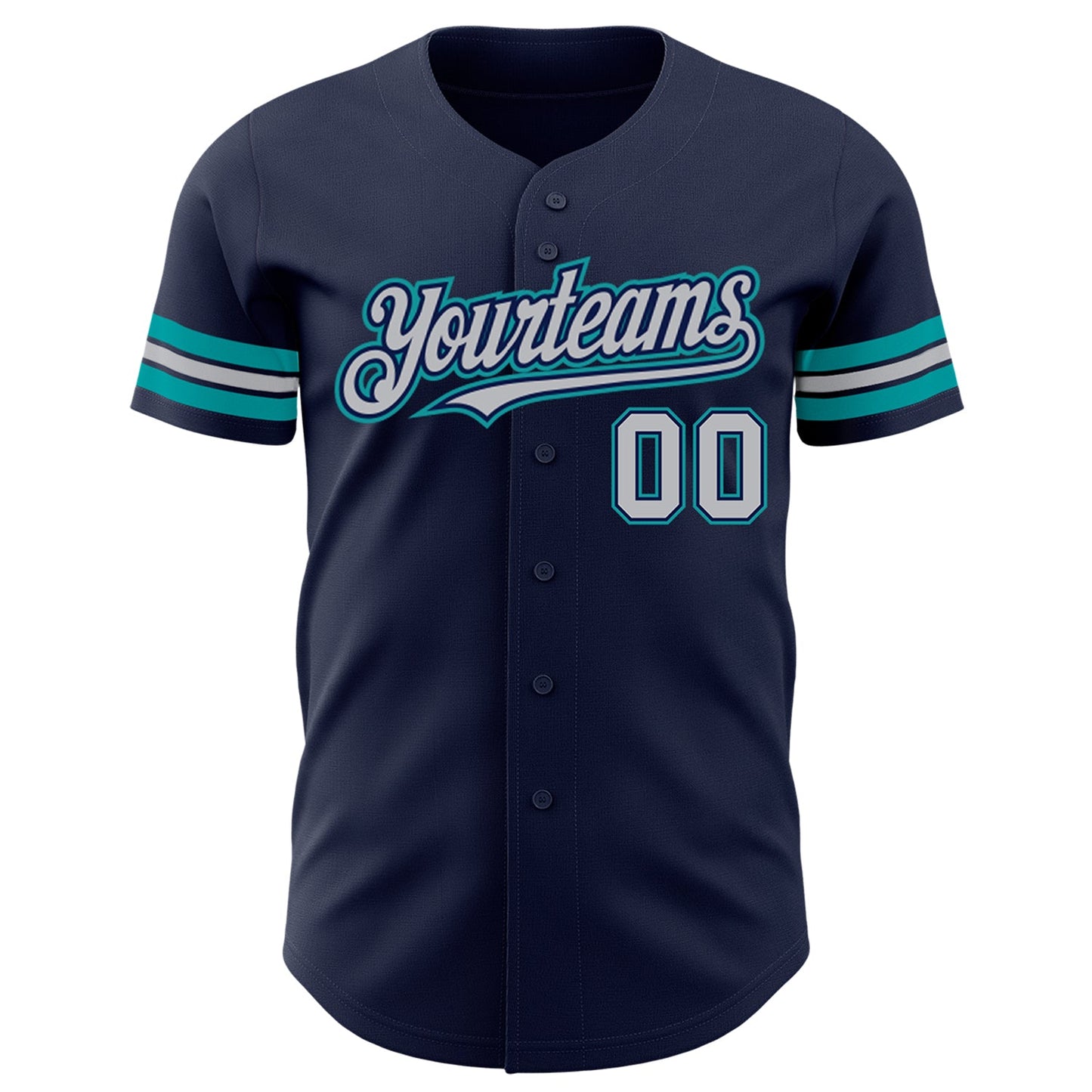 Custom Navy Gray-Teal Authentic Baseball Jersey view 2