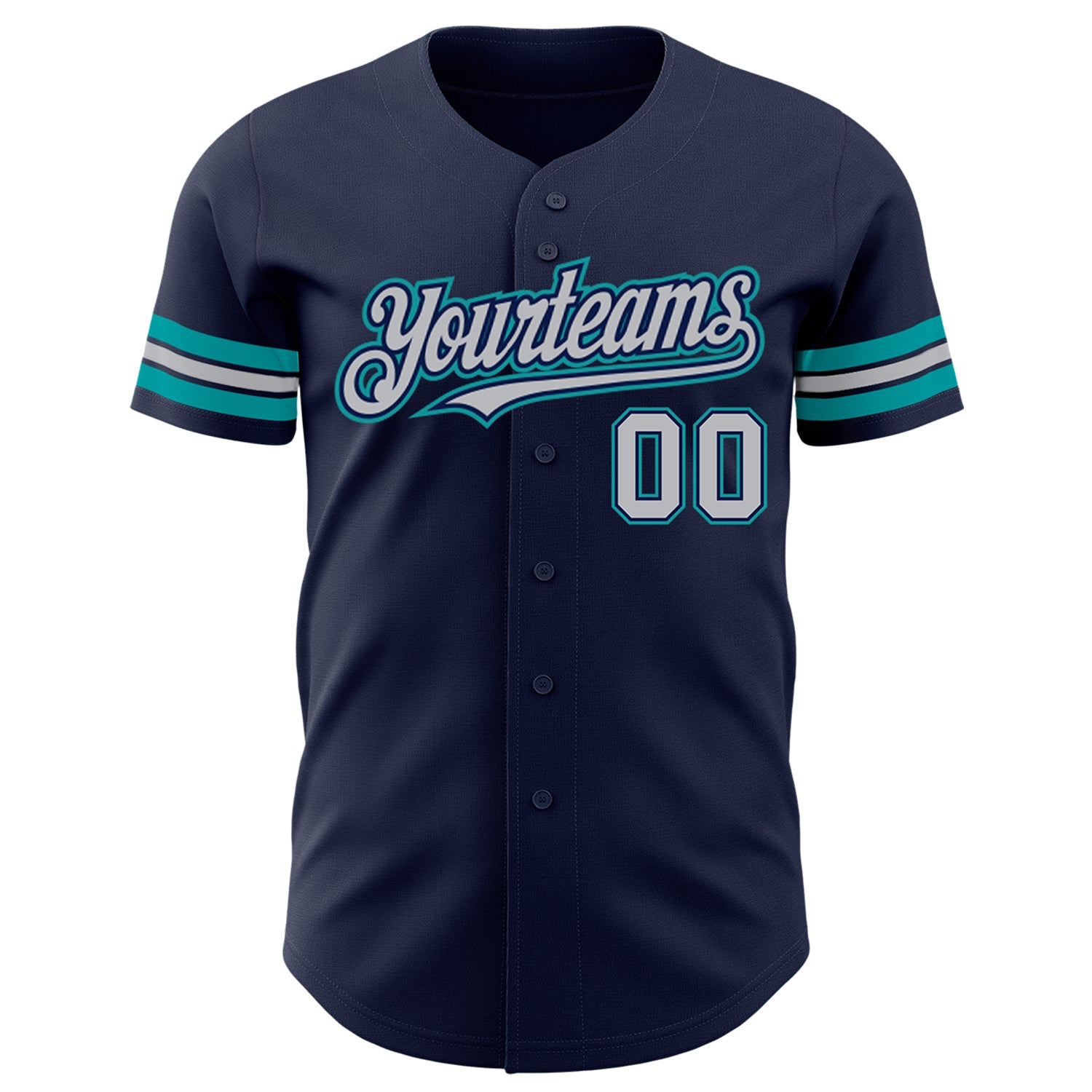 Custom Navy Gray-Teal Authentic Baseball Jersey view 2