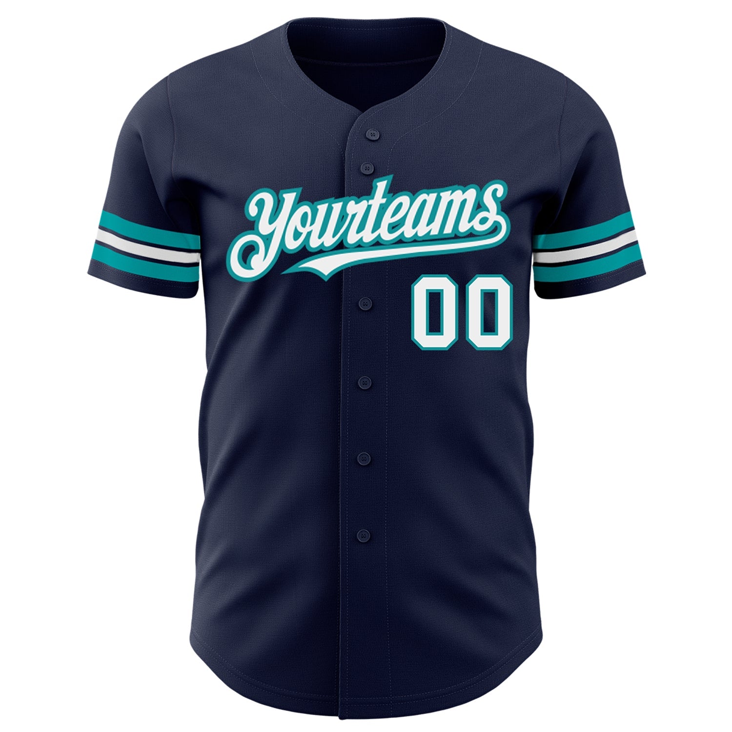 Custom Navy White-Teal Authentic Baseball Jersey view 2