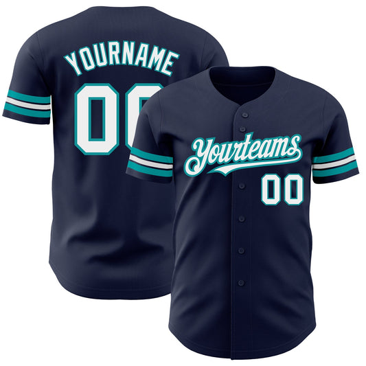 Custom Navy White-Teal Authentic Baseball Jersey - Main View