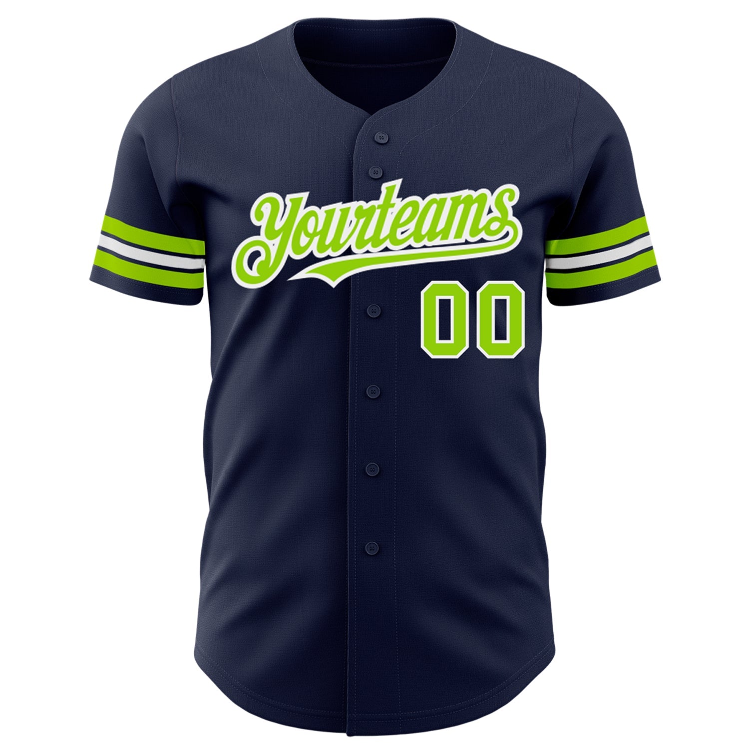 Custom Navy Neon Green-White Authentic Baseball Jersey view 2