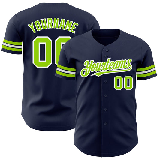 Custom Navy Neon Green-White Authentic Baseball Jersey - Main View