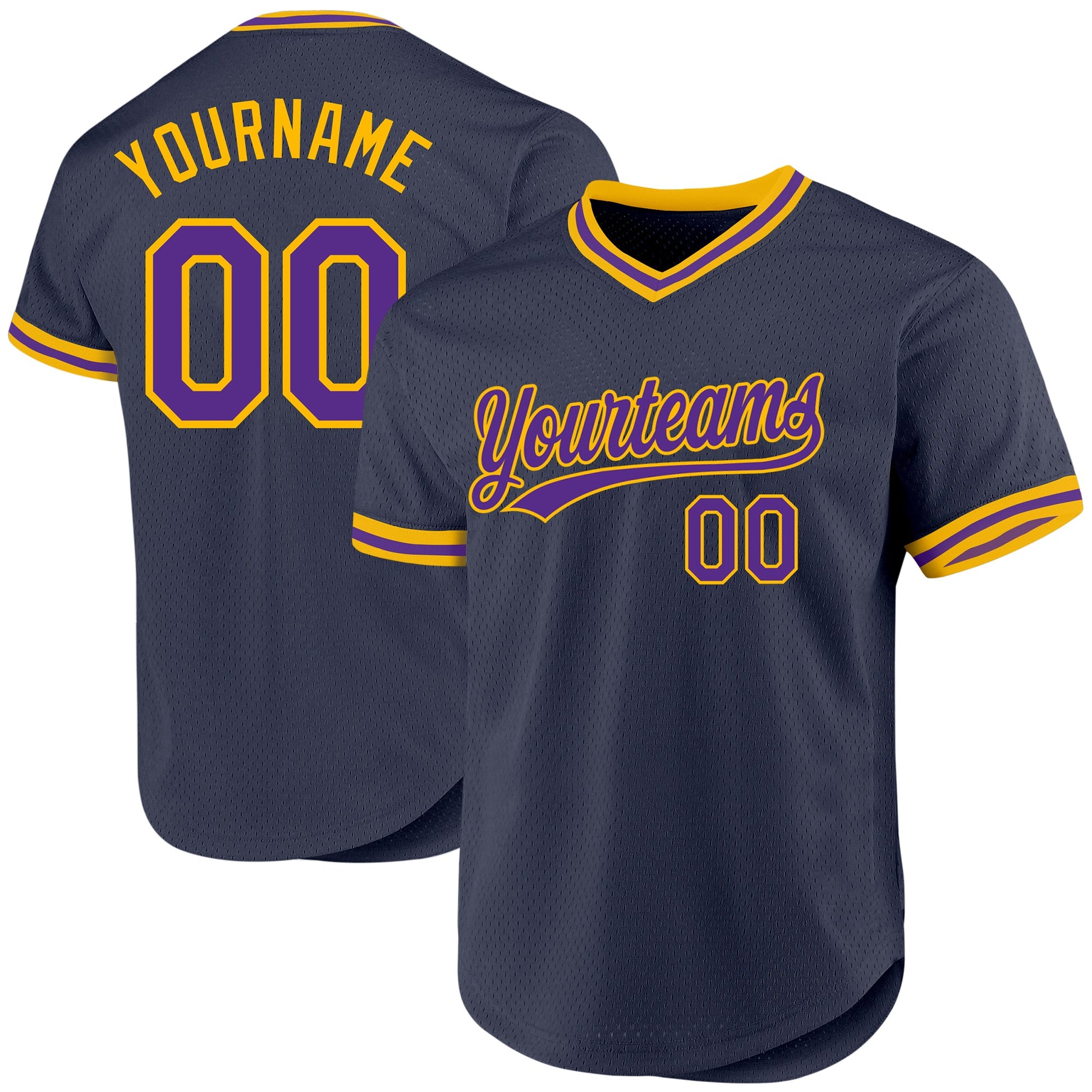 Custom Navy Purple-Gold Authentic Throwback Baseball Jersey - Main View