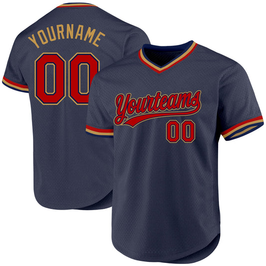 Custom Navy Red-Old Gold Authentic Throwback Baseball Jersey - Main View