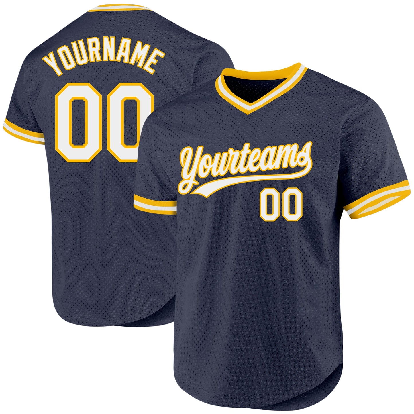 Custom Navy White-Gold Authentic Throwback Baseball Jersey - Main View
