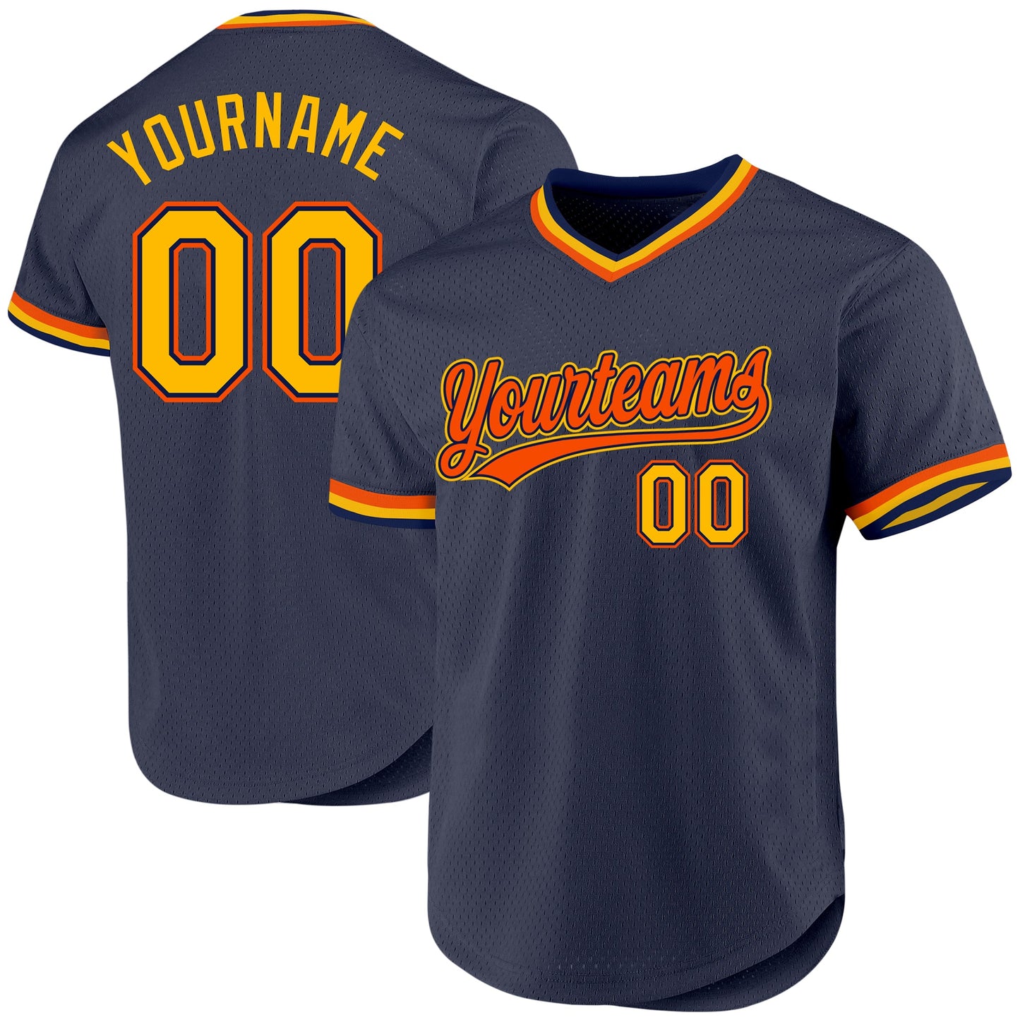 Custom Navy Gold-Orange Authentic Throwback Baseball Jersey - Main View