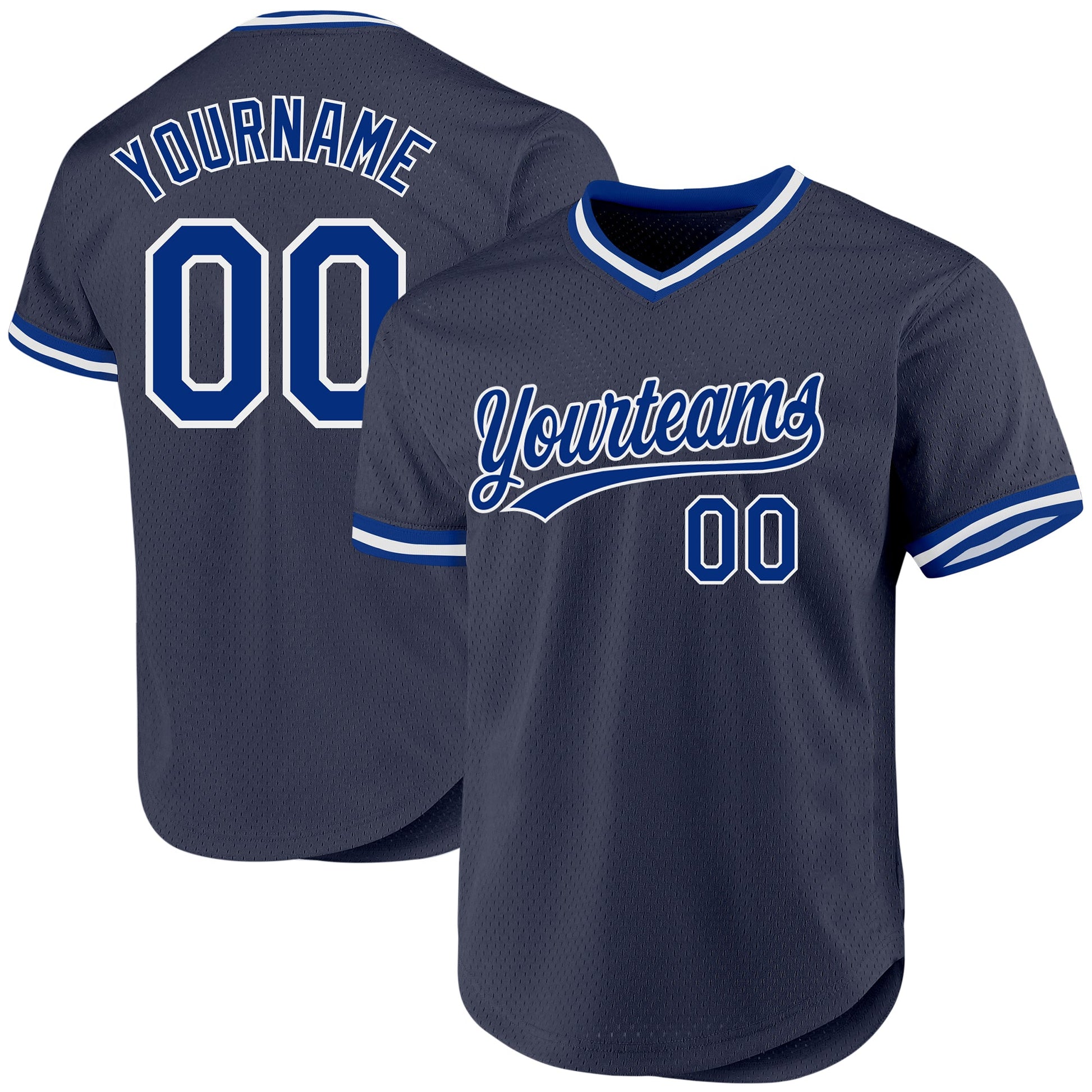 Custom Navy Royal-White Authentic Throwback Baseball Jersey - Main View
