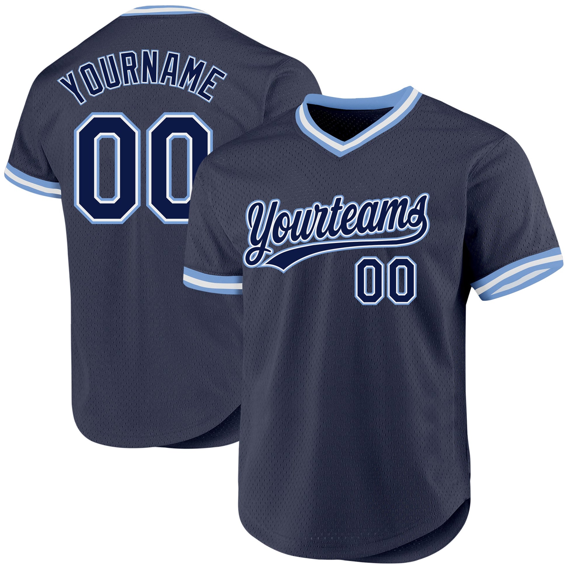 Custom Navy Light Blue-White Authentic Throwback Baseball Jersey - Main View
