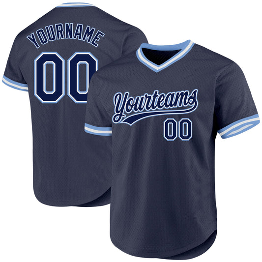 Custom Navy Light Blue-White Authentic Throwback Baseball Jersey - Main View