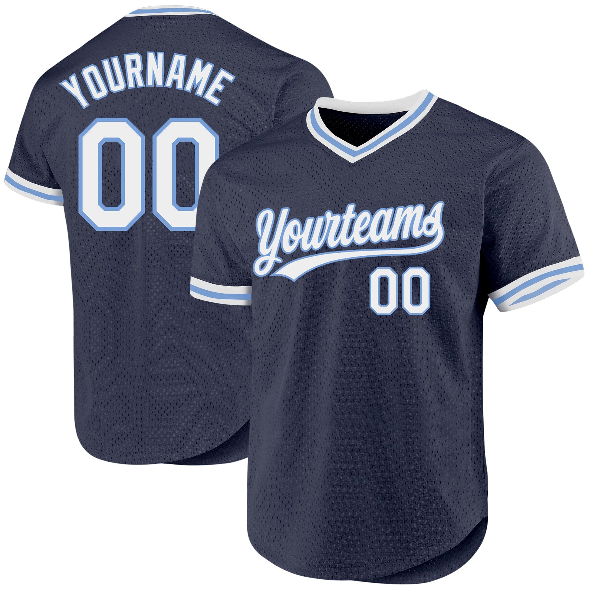 Custom Navy White-Light Blue Authentic Throwback Baseball Jersey - Main View