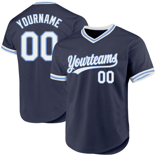 Custom Navy White-Light Blue Authentic Throwback Baseball Jersey - Main View