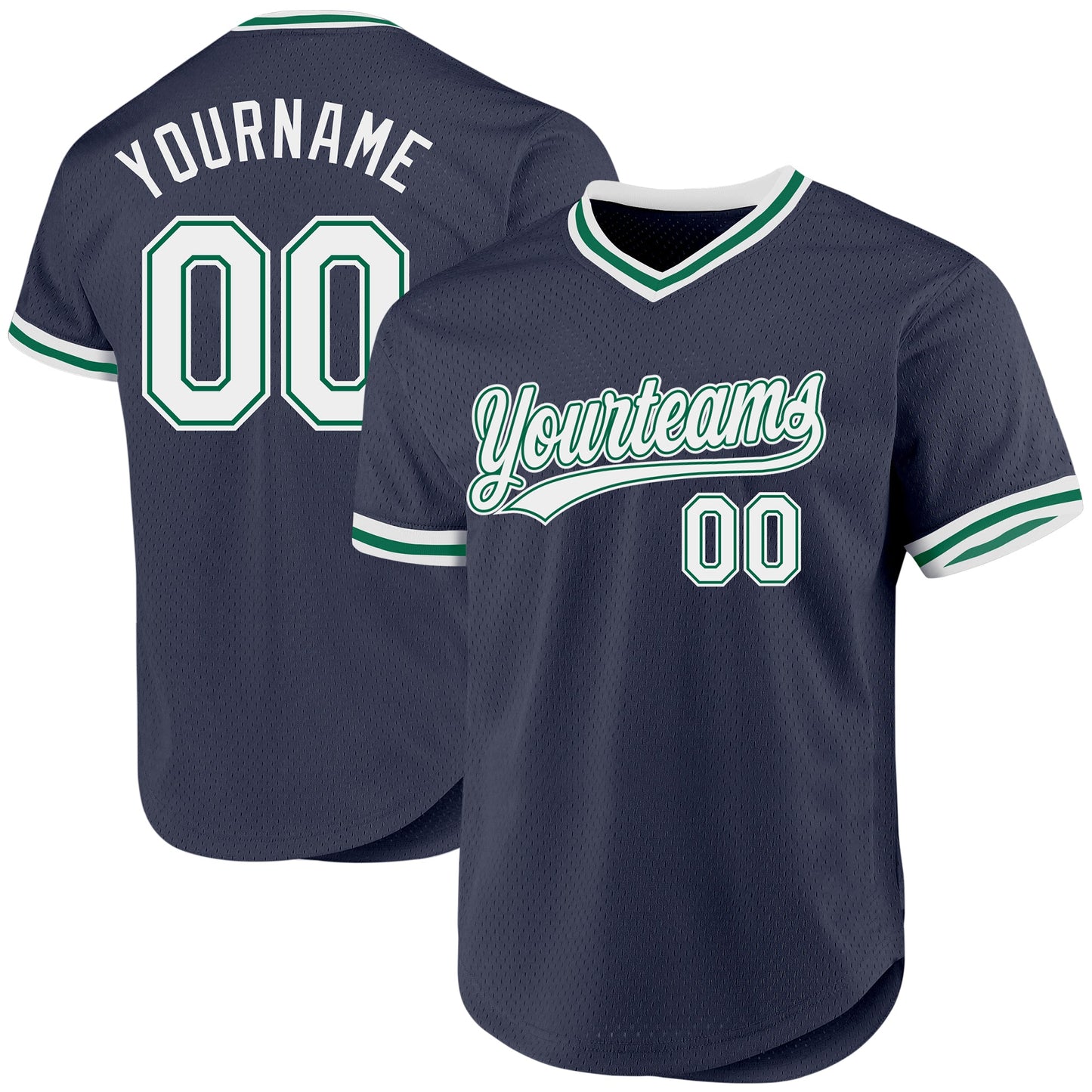 Custom Navy White-Kelly Green Authentic Throwback Baseball Jersey - Main View