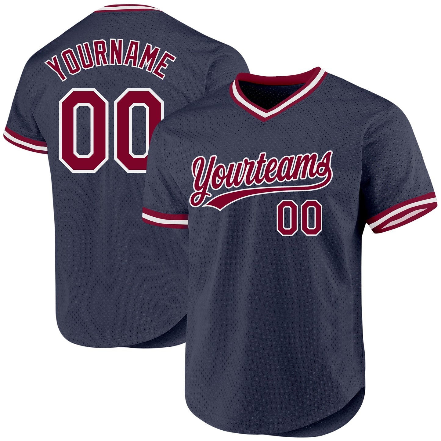 Custom Navy Maroon-White Authentic Throwback Baseball Jersey - Main View