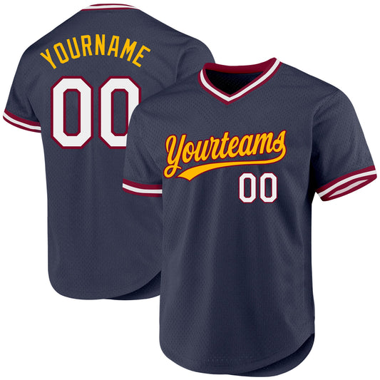 Custom Navy Maroon-Gold Authentic Throwback Baseball Jersey - Main View