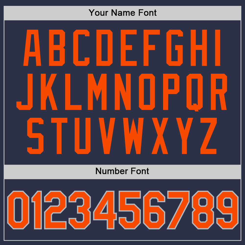 Custom Navy Orange-Gray Authentic Throwback Baseball Jersey view 5
