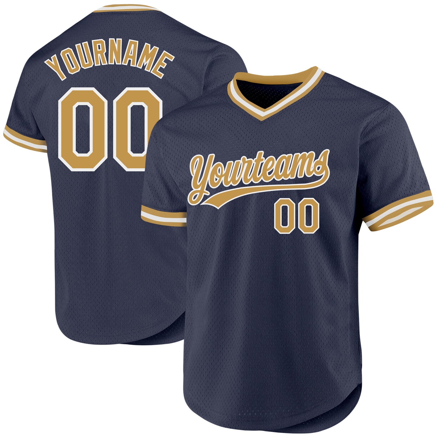 Custom Navy Old Gold-White Authentic Throwback Baseball Jersey - Main View