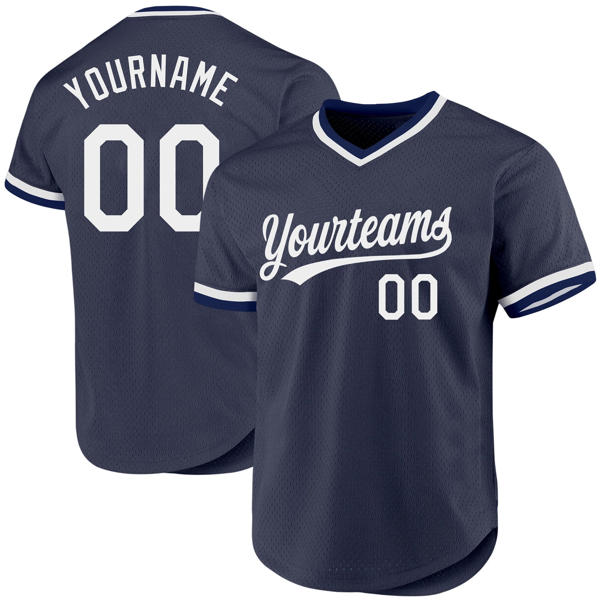 Custom Navy White Authentic Throwback Baseball Jersey - Main View