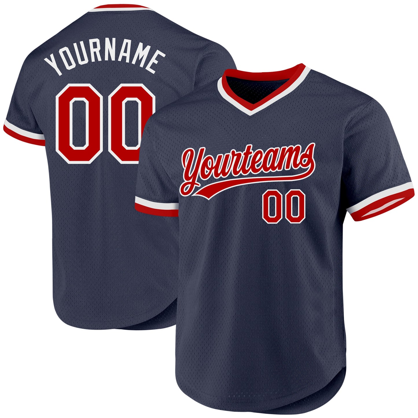 Custom Navy Red-White Authentic Throwback Baseball Jersey - Main View