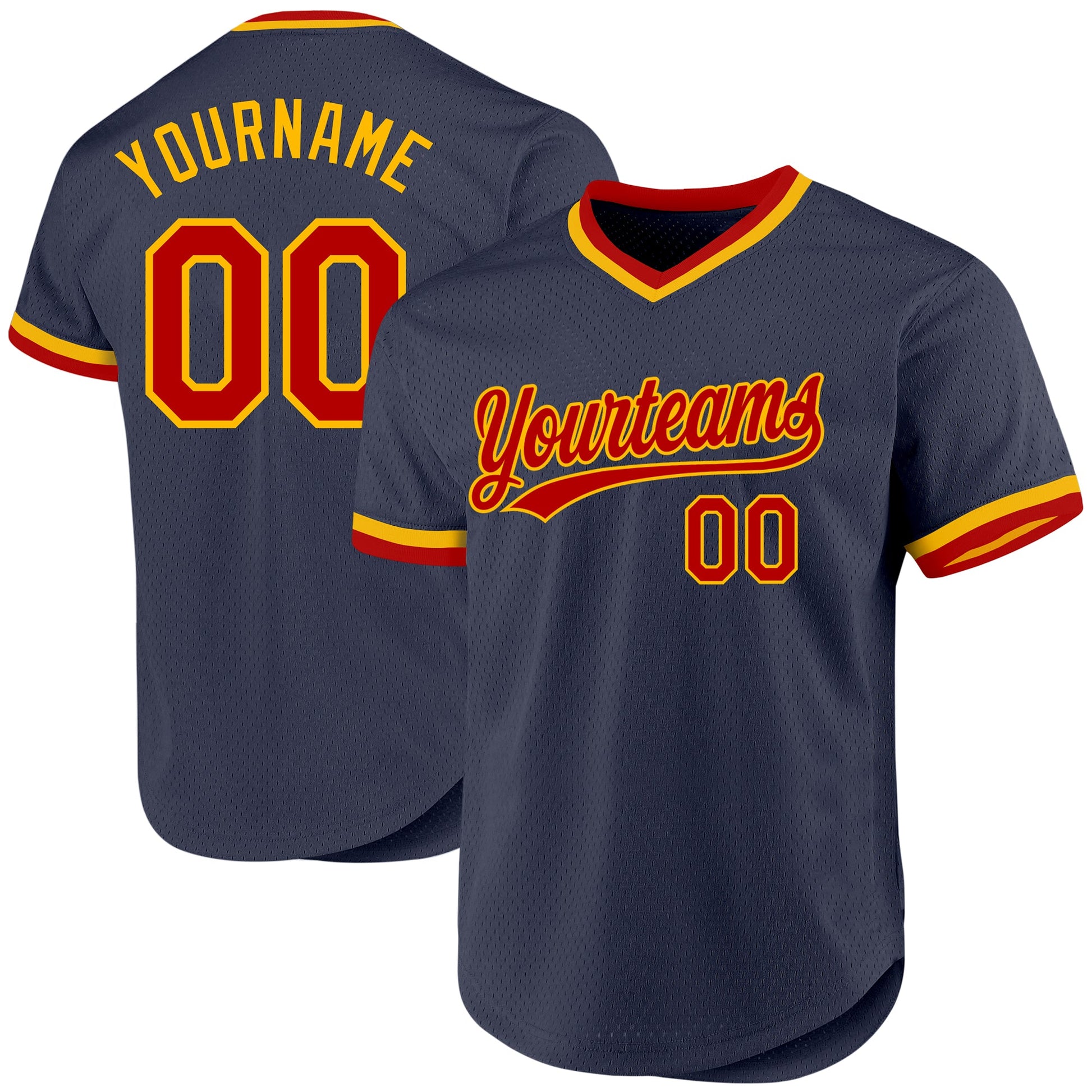 Custom Navy Red-Gold Authentic Throwback Baseball Jersey - Main View
