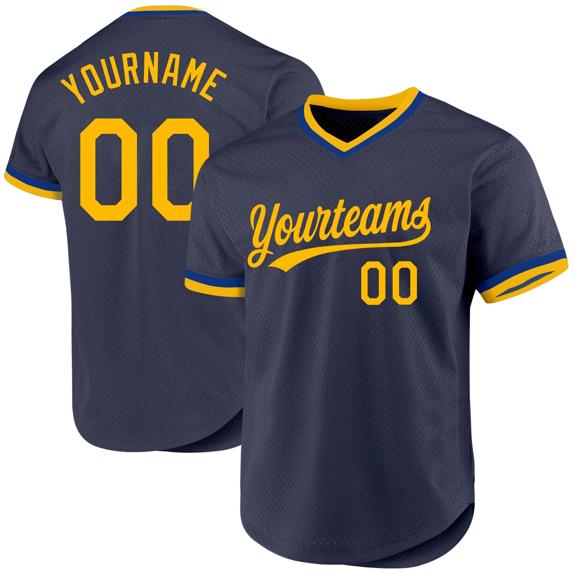 Custom Navy Gold-Royal Authentic Throwback Baseball Jersey - Main View