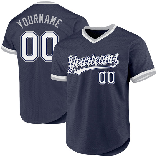 Custom Navy White-Gray Authentic Throwback Baseball Jersey - Main View