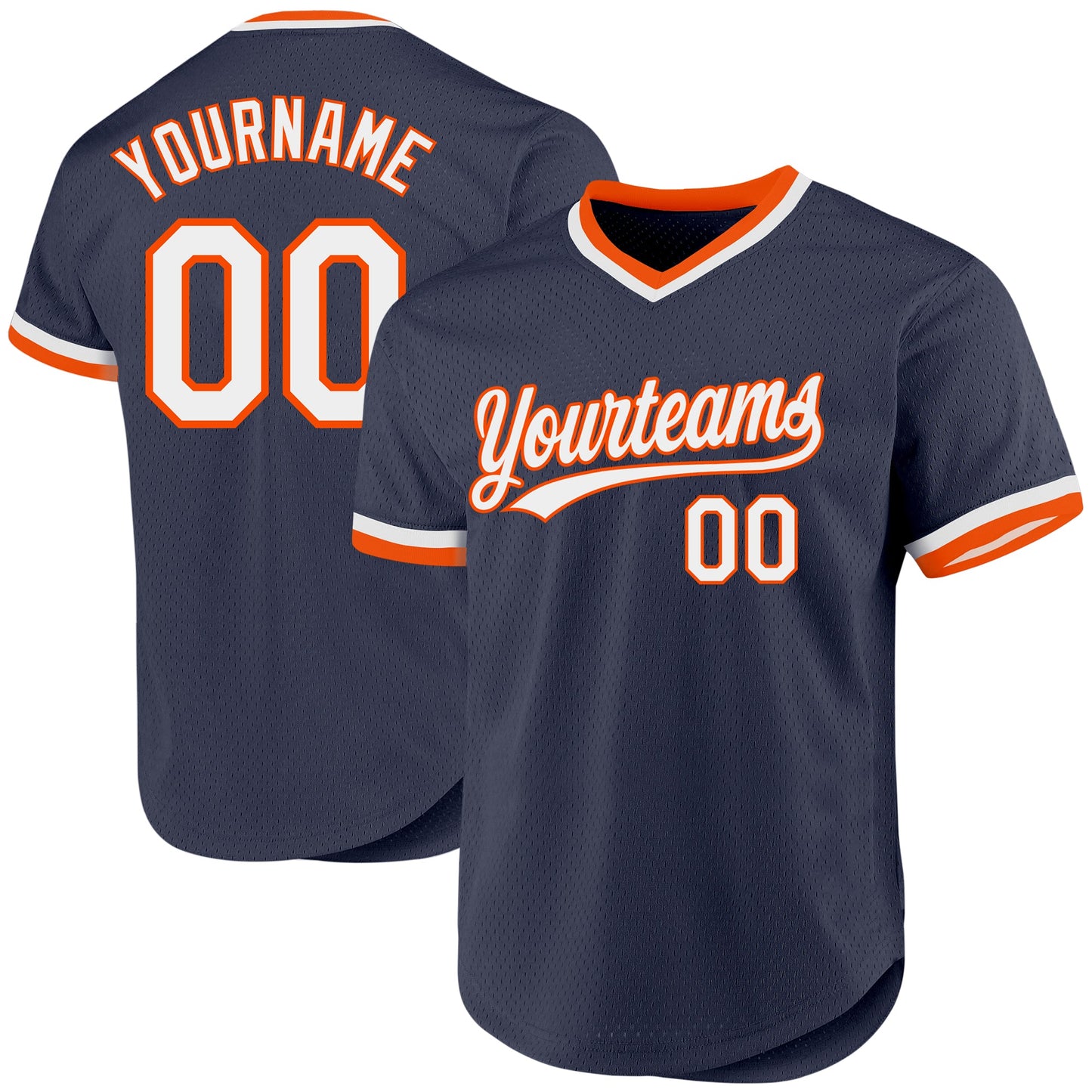Custom Navy White-Orange Authentic Throwback Baseball Jersey - Main View