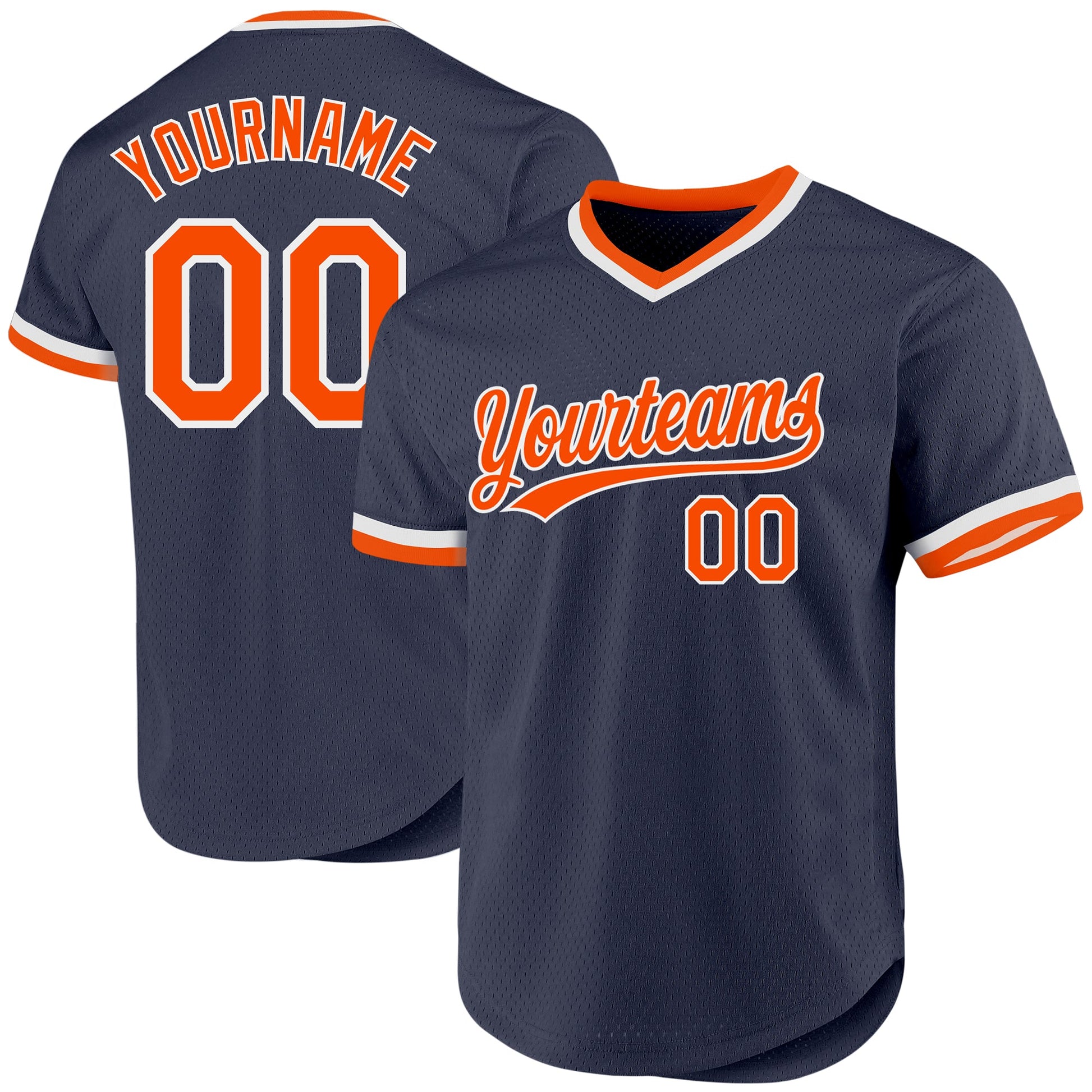Custom Navy Orange-White Authentic Throwback Baseball Jersey - Main View