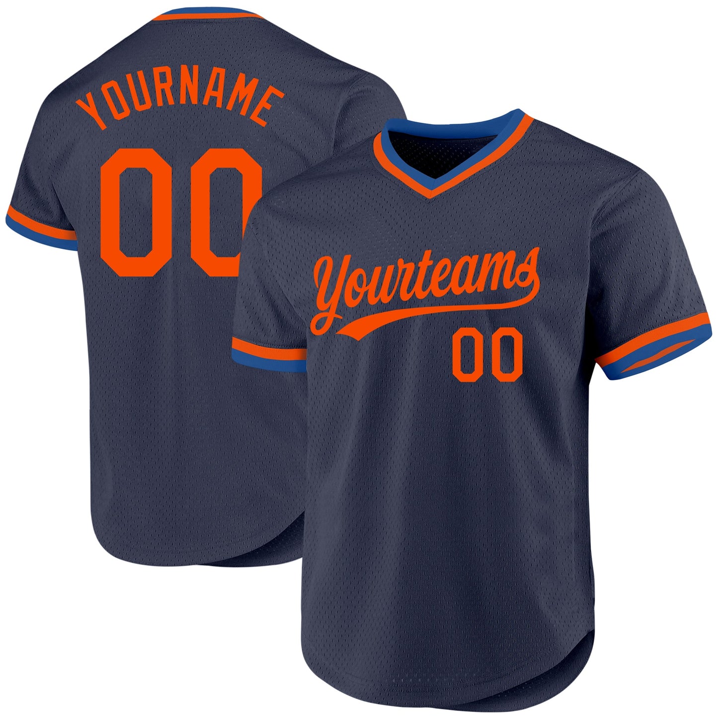 Custom Navy Orange-Blue Authentic Throwback Baseball Jersey - Main View