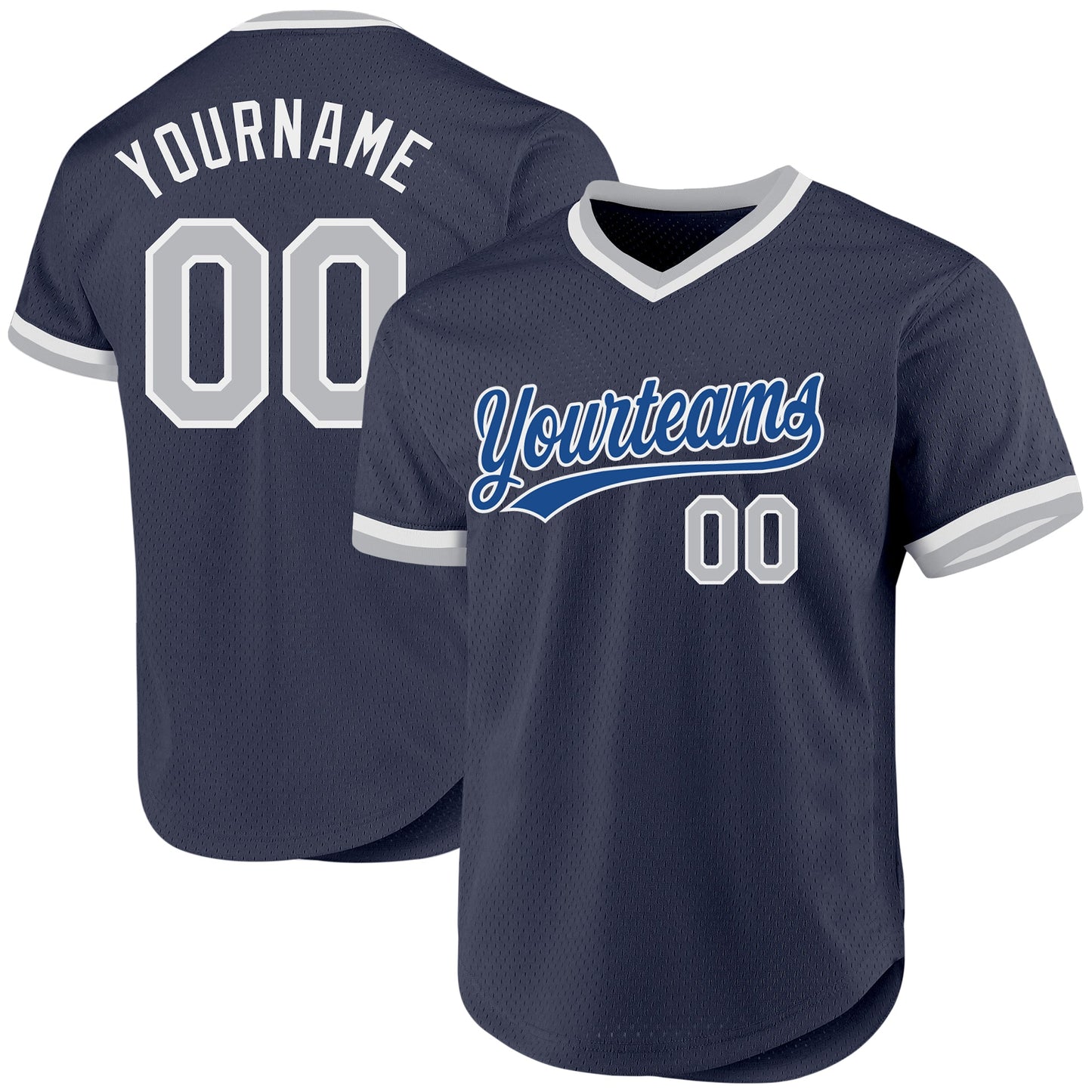 Custom Navy Gray Blue-White Authentic Throwback Baseball Jersey - Main View