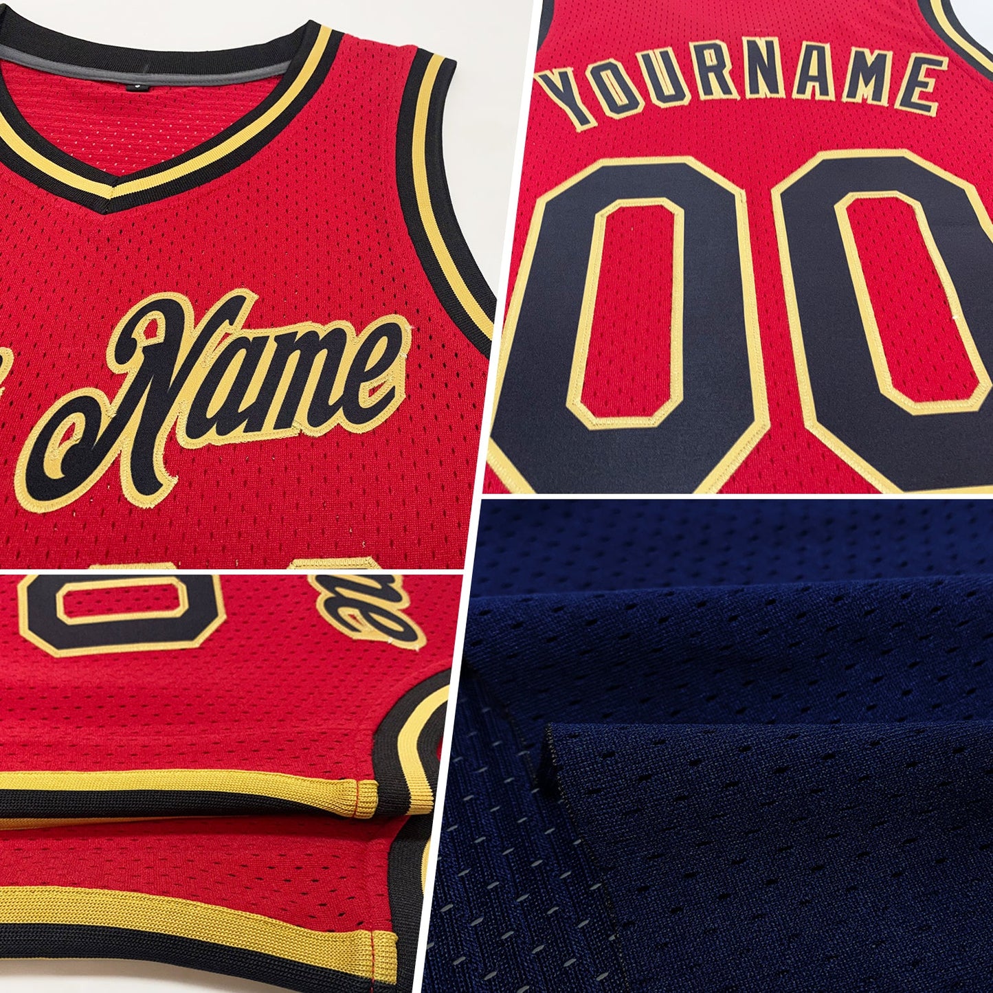 Custom Navy Old Gold-Red Authentic Throwback Basketball Jersey view 2