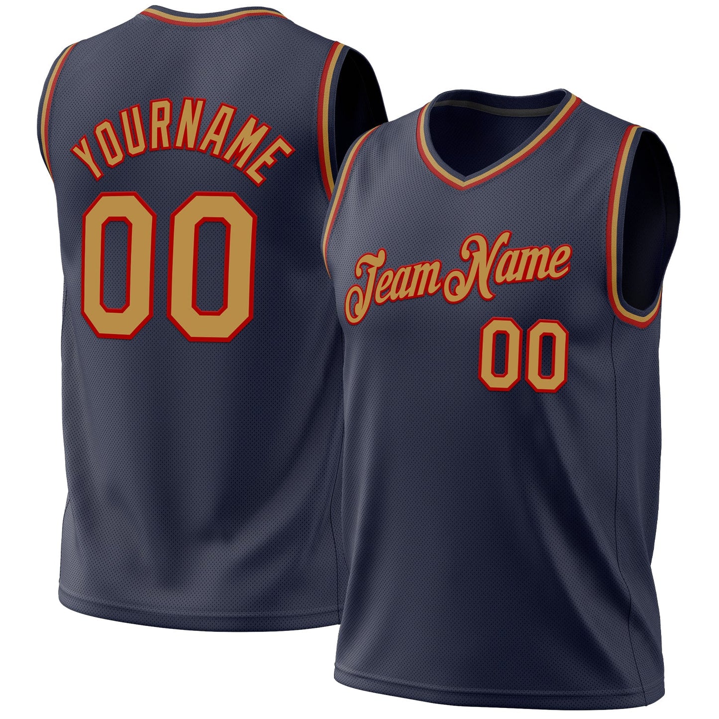 Custom Navy Old Gold-Red Authentic Throwback Basketball Jersey - Main View