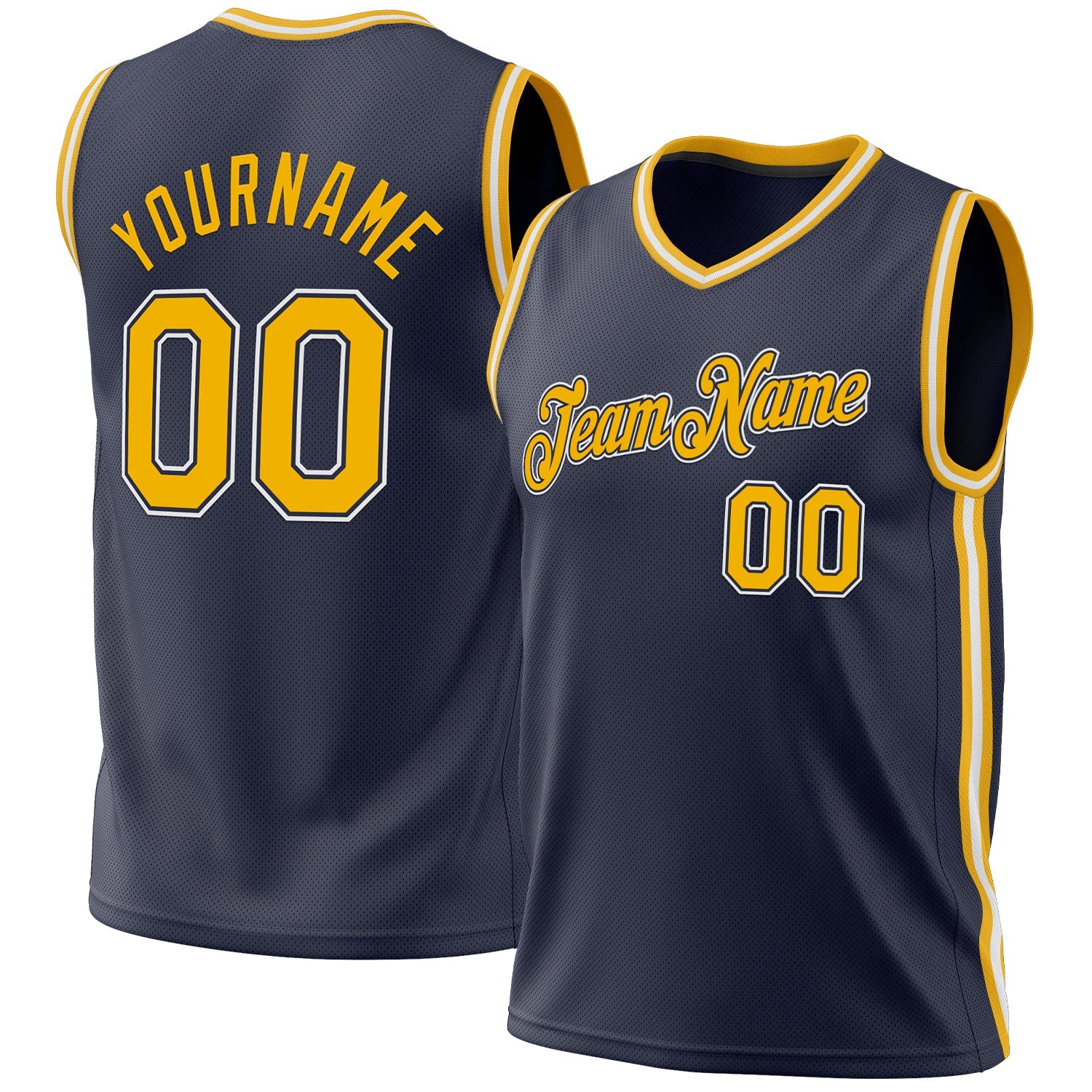 Custom Navy Gold-White Authentic Throwback Basketball Jersey - Main View