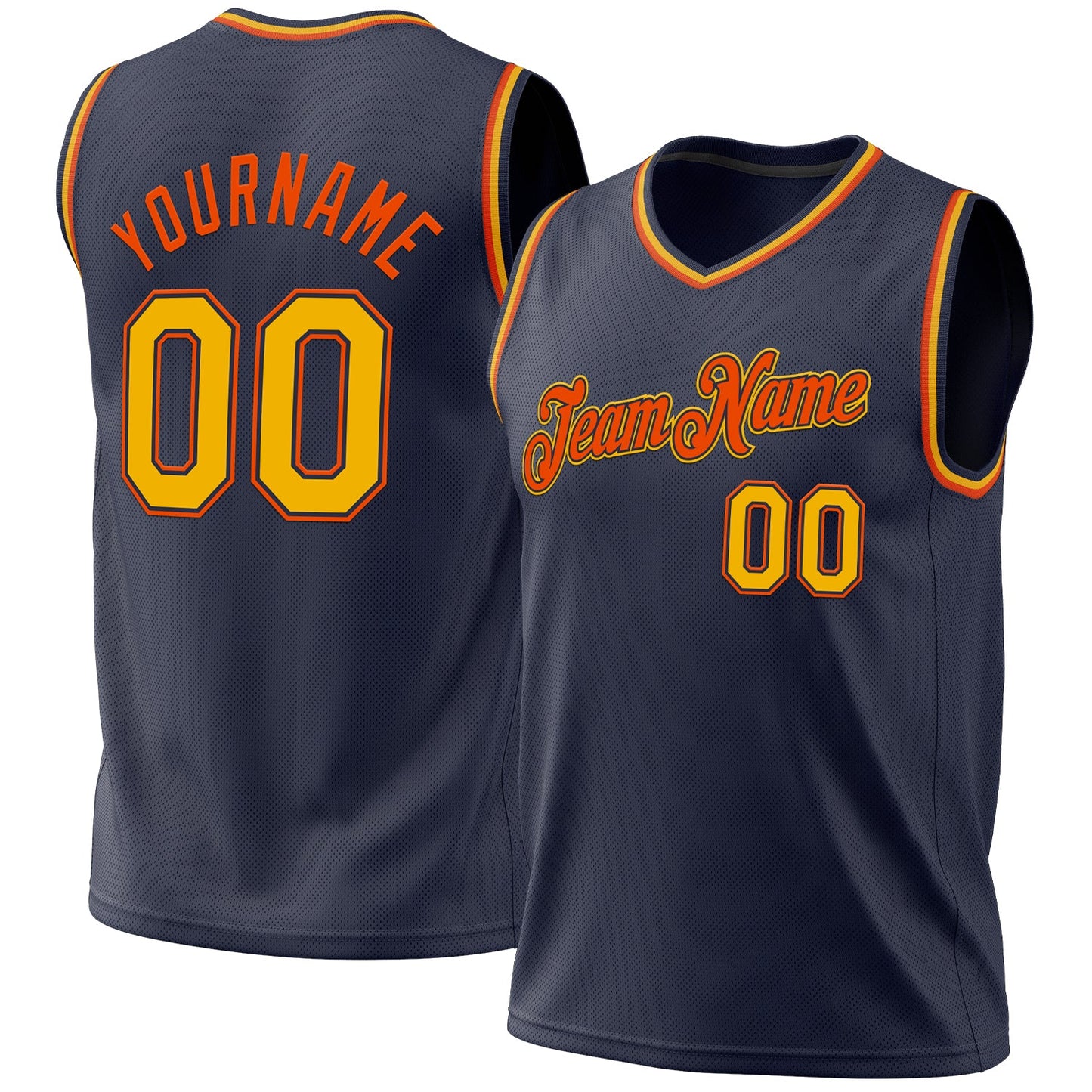 Custom Navy Gold-Orange Authentic Throwback Basketball Jersey - Main View