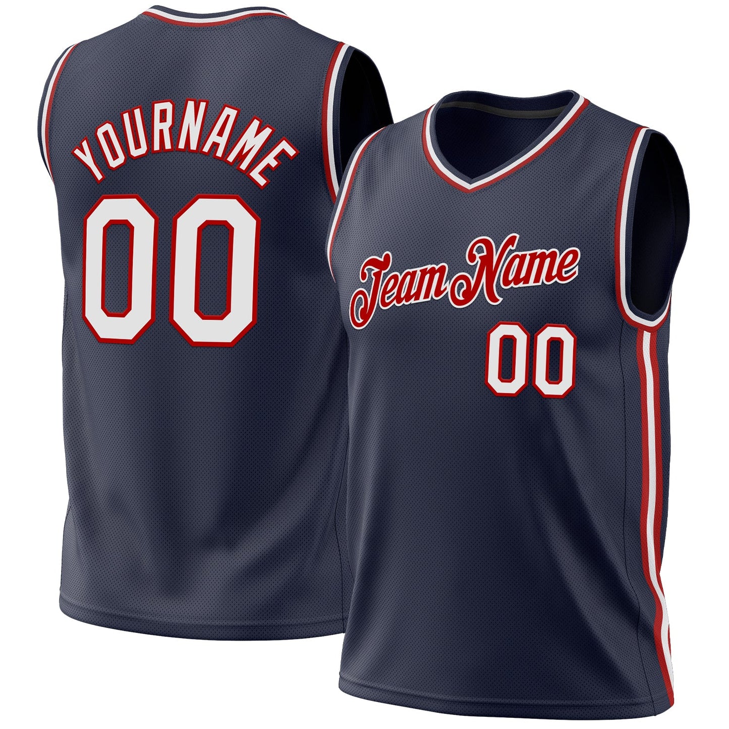 Custom Navy White-Red Authentic Throwback Basketball Jersey - Main View