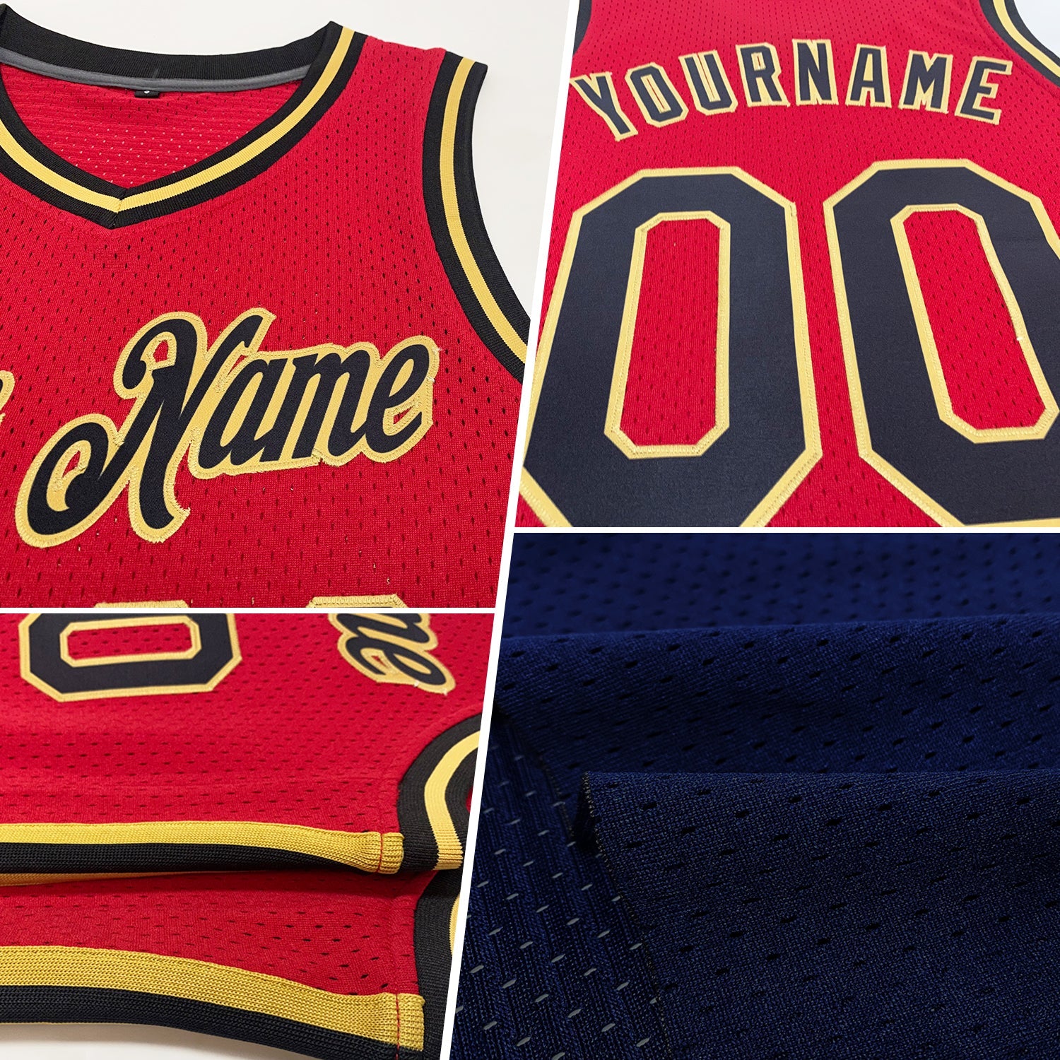 Custom Navy White-Red Authentic Throwback Basketball Jersey view 2