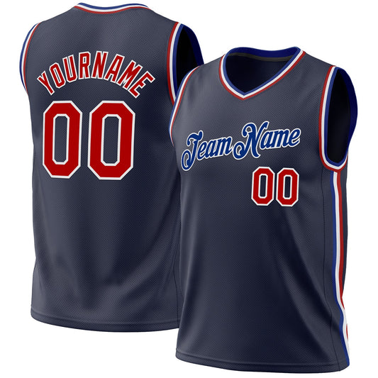 Custom Navy Red-Royal Authentic Throwback Basketball Jersey - Main View