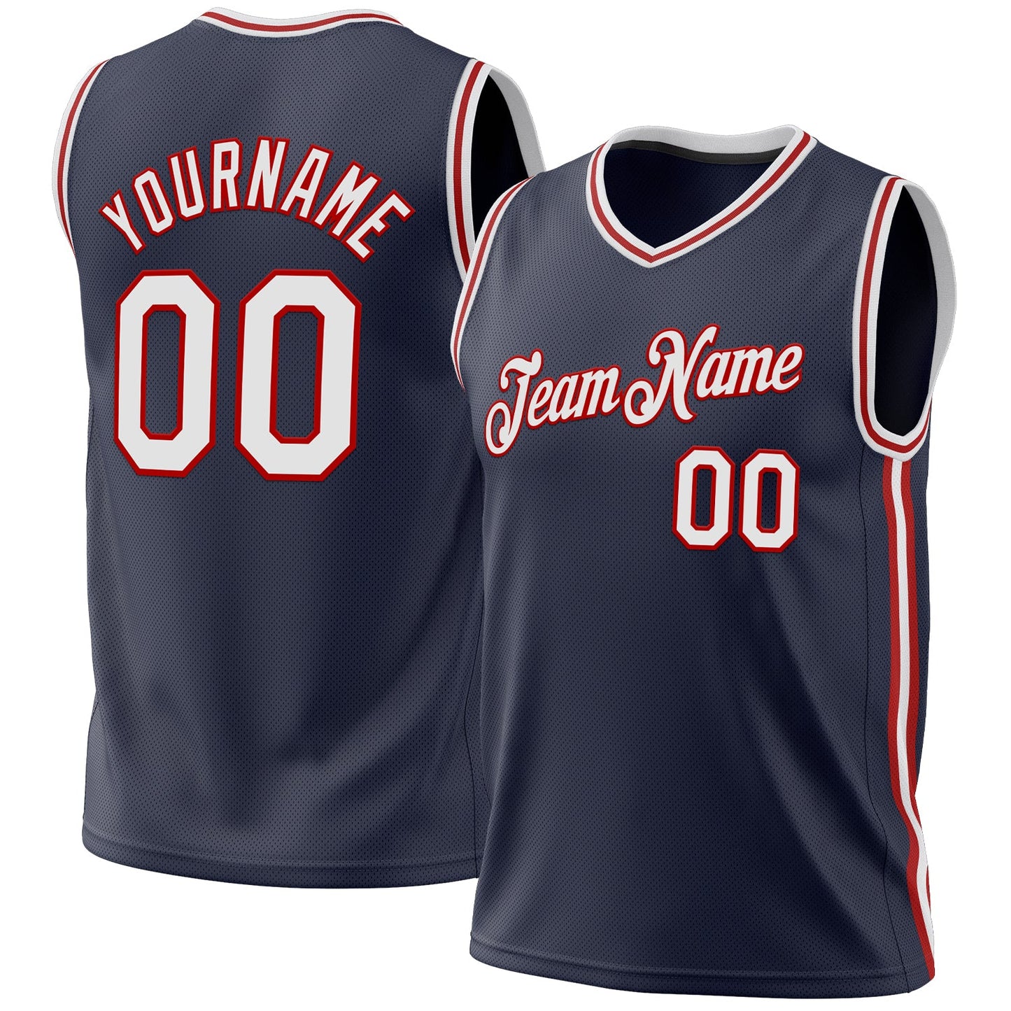 Custom Navy White-Red Authentic Throwback Basketball Jersey - Main View