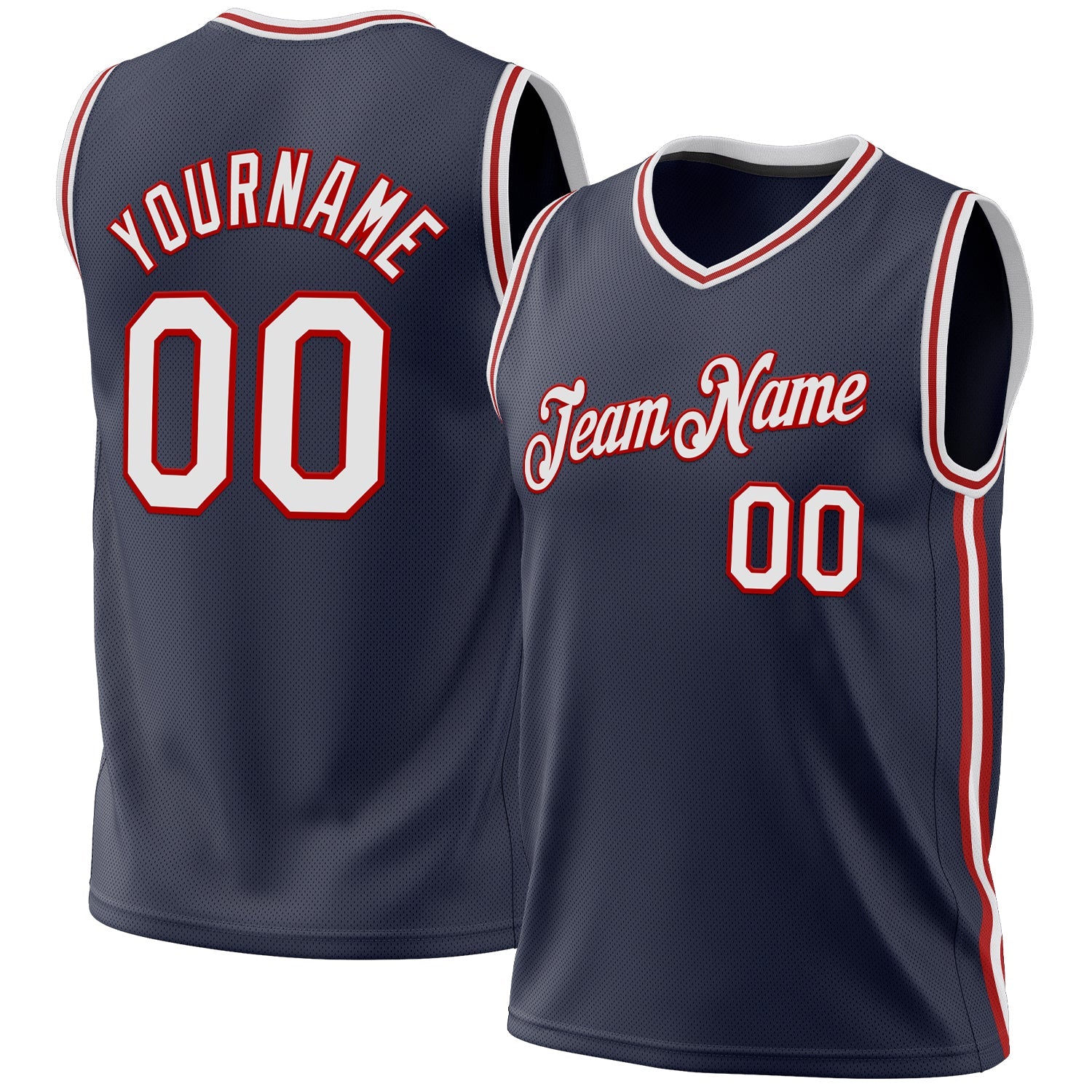 Custom Navy White-Red Authentic Throwback Basketball Jersey - Main View