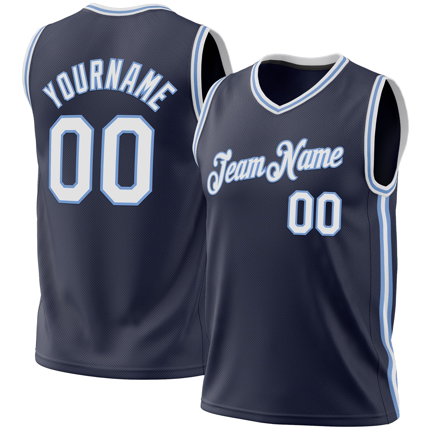Custom Navy White-Light Blue Authentic Throwback Basketball Jersey - Main View