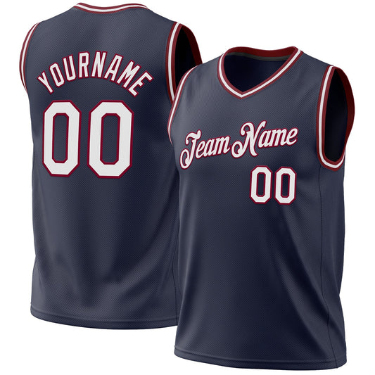 Custom Navy White-Maroon Authentic Throwback Basketball Jersey - Main View